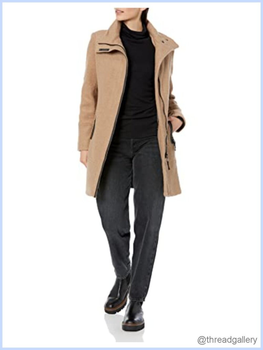 Wool Jacket with Snap Bar Neck and Tunnel Neck Collar